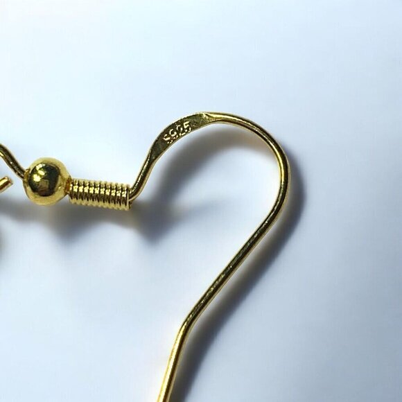 Handmade Ceramic & Enamel Floral Dangle Earrings Black Red White Gold 925 Hooks - Picture 3 of 7